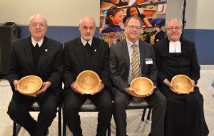 Award recipients, from left, Brother James Gaffney, FSC, Brother Robert Walsh, FSC, Thaddeus (Tad) Smith, and Brother Stephen Markham, FSC.