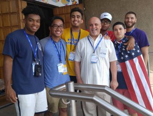 Contacts from RELAN connect with Brother Superior General Robert Schieler, FSC, during World Youth Day. Courtesy Brother Edward Shields, FSC