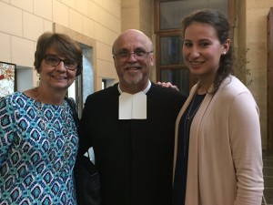 Karen Hulick, left, and LV Rebecca Hulick, right, meet Brother Superior General Brother Schieler, FSC, center, at canonization celebrations. Courtesy Maryann Donohue-Lynch